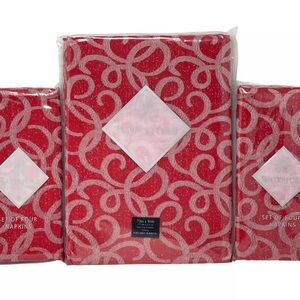 WATERFORD 70" x 84" Holiday Ribbon Red Christmas Tablecloth & 8 Napkins Set NEW